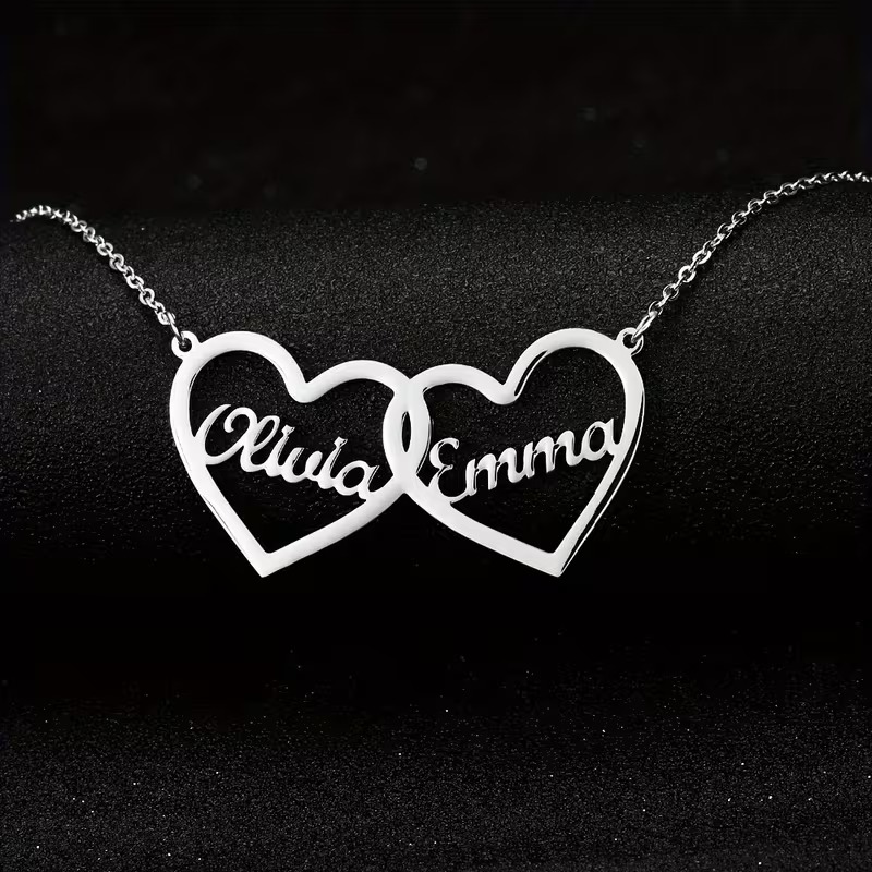Custom Double Hearts Two Name  - đánh giá và giá Men Accessories Neck Chain