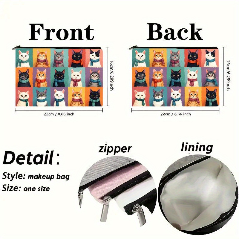 Cute Cat Print Makeup Bag, Zip - đánh giá và giá Travel Organizer Men